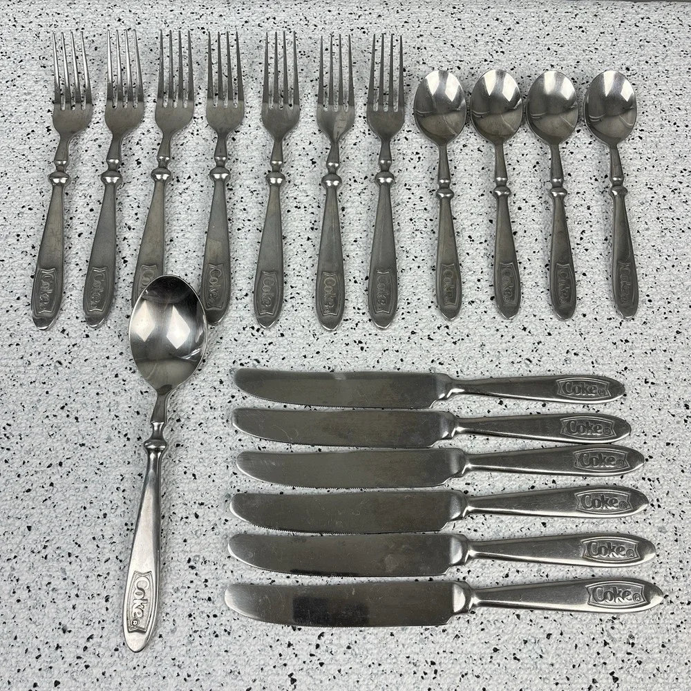 Vintage Gibson COKE Stainless Steel Flatware Forks Spoons Knives 18 Pieces
